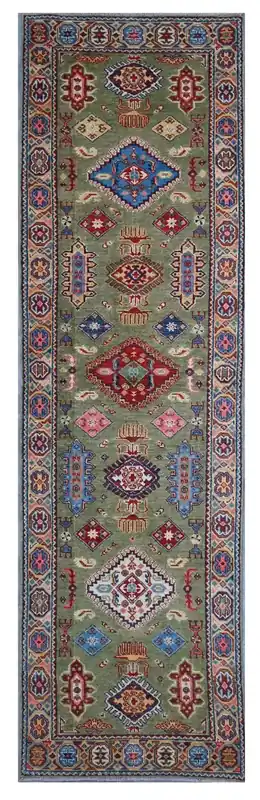 Tappeto Passatoia Kazak Classico, Multicolore, fatto a mano, 300x79cm