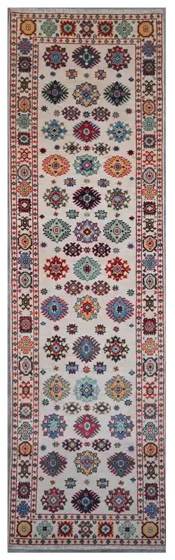 Tappeto Passatoia Kazak Classico, Multicolore, fatto a mano, 299x79cm