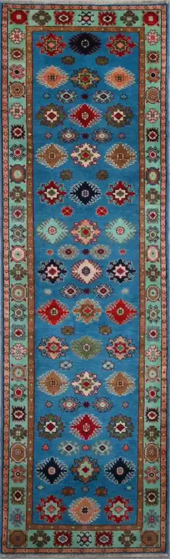 Tappeto Passatoia Kazak Classico, Multicolore, fatto a mano, 287x80cm