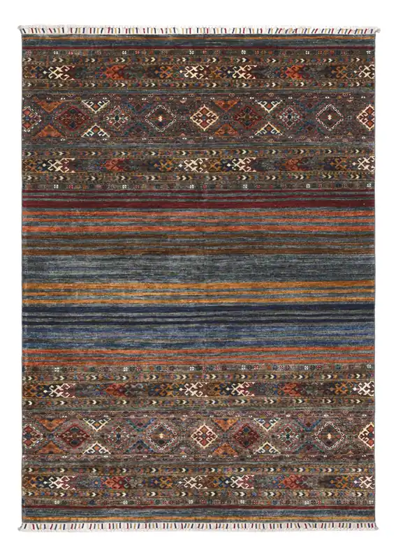 Tappeto Afghan grigio in lana, fatto a mano 231x171cm