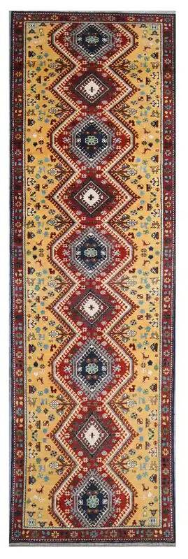 Tappeto Passatoia Kazak Classico, Multicolore, fatto a mano, 346x88cm