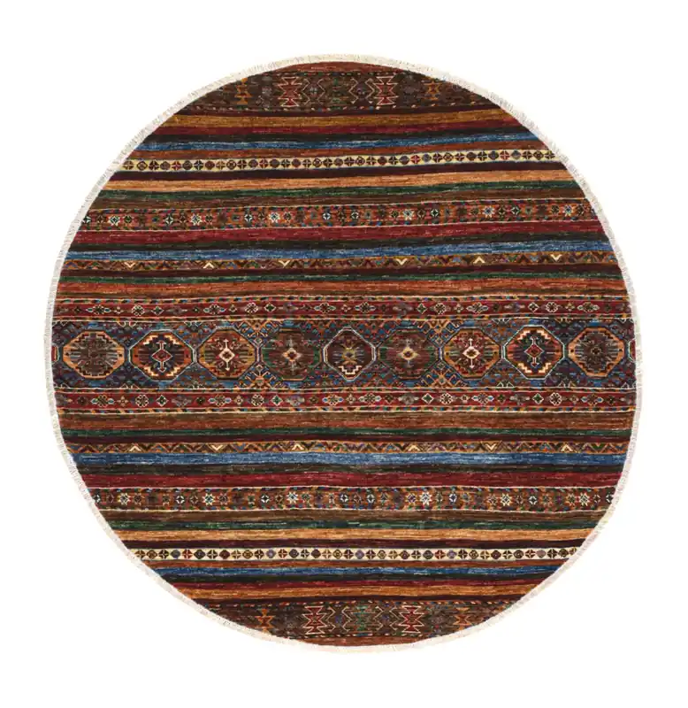 Tappeto round Afghan multicolore in lana, fatto a mano 147x144cm