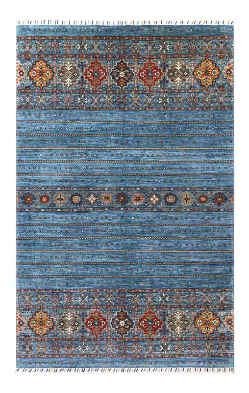 Afghan wool carpet blue, handmade 248x165cm