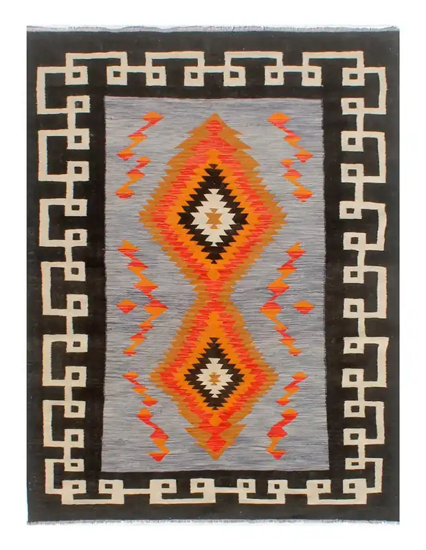 Tappeto Kilim moderno in lana multicolore 241x186cm
