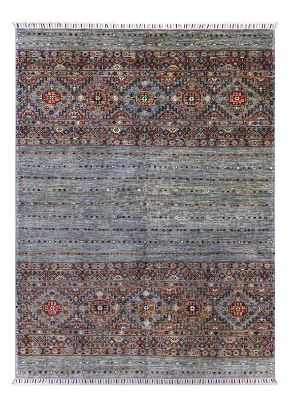 Tappeto Afghan grigio in lana, fatto a mano 240x177cm