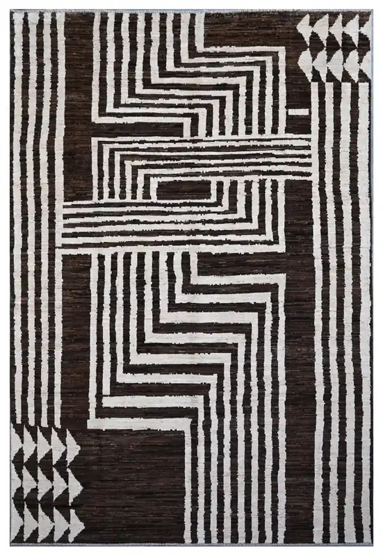 Tappeto tribale marrone in lana, fatto a mano, 293x201 cm