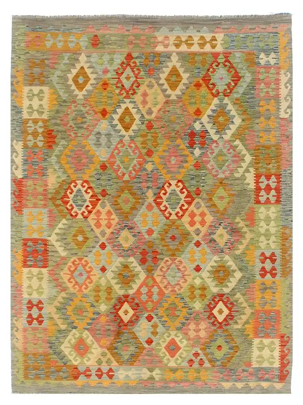 Handmade Afghan Kilim Green Wool Rug 289_200 cm