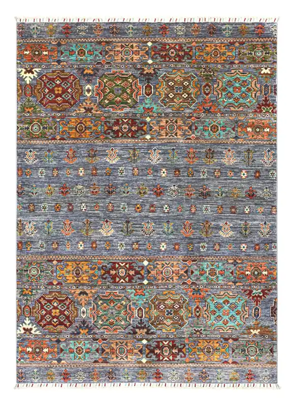 Tappeto Afghan blu in lana, fatto a mano 214x151 cm