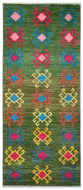 Handmade Tribal Green Wool Runner Rug 192_79 cm