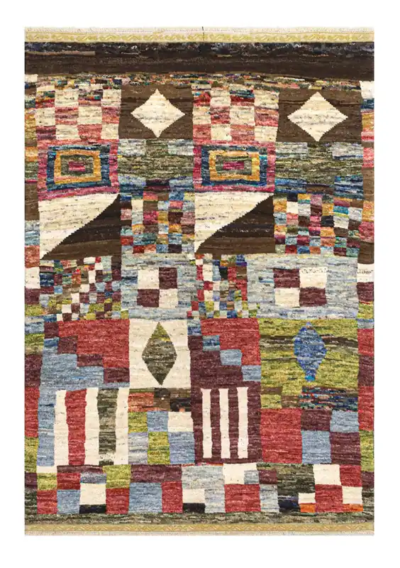 Tappeto tribale colorato in lana, fatto a mano, 182x135 cm