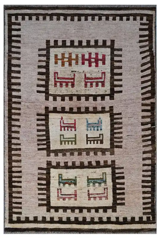 Tappeto tribale grigio in lana, fatto a mano, 179x118 cm