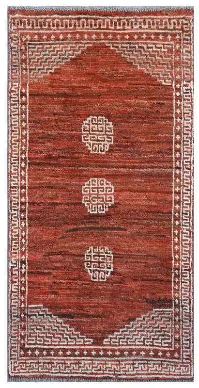 Tappeto tribale arancione in lana, fatto a mano, 132x65 cm
