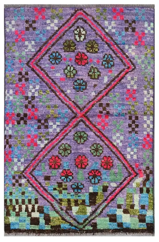 Tappeto tribale viola in lana, fatto a mano, 119x76 cm