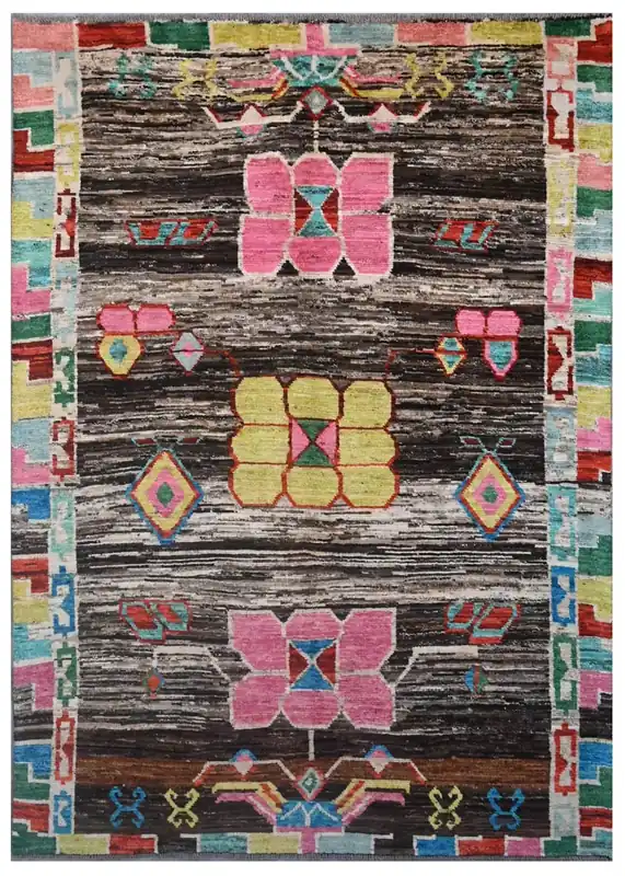 Tappeto tribale colorato in lana, fatto a mano, 241x173 cm