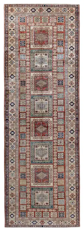 Handmade Premium Afghan Kazak Wool Rug, 367x123cm