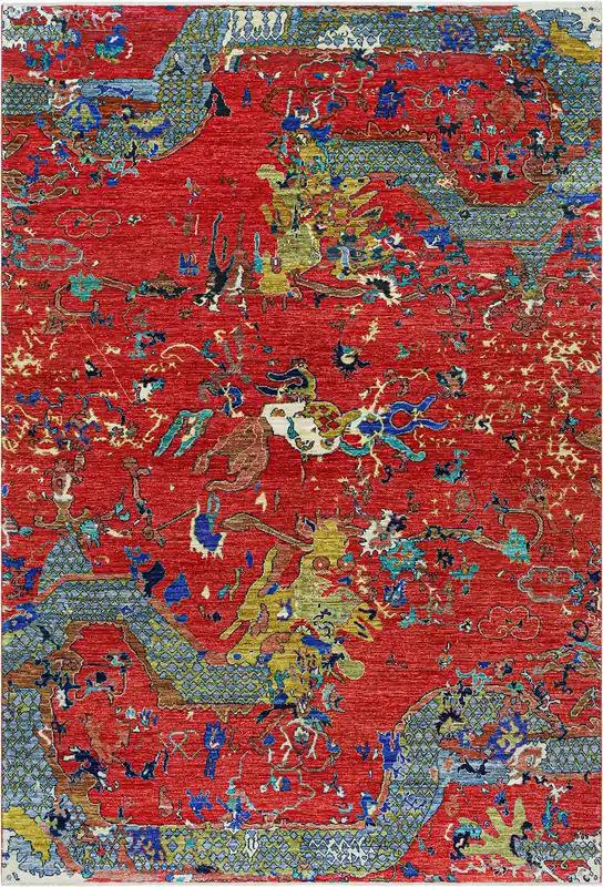 Tappeto Moderno Afghan Dragon, fatto a mano 292x203cm