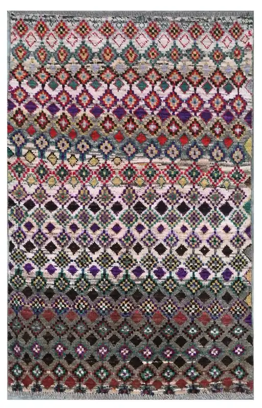 Taimany - Tappeto Tribale in Lana Multicolore - Fatto a Mano 142x90cm