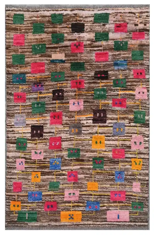 Taimany - Tappeto Tribale in Lana Multicolore - Fatto a Mano 141x89cm