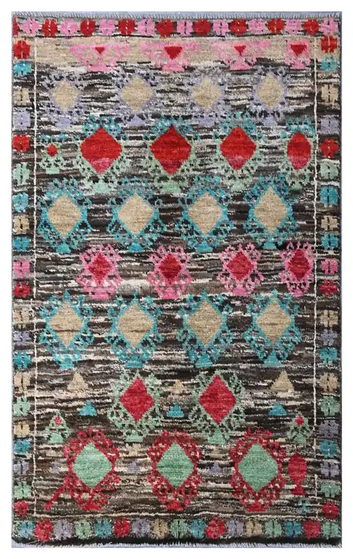 Taimany - Tappeto Tribale in Lana Multicolore - Fatto a Mano 142x86cm