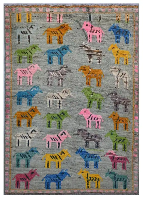 Taimany - Tappeto Tribale in Lana Multicolore - Fatto a Mano 141x96cm
