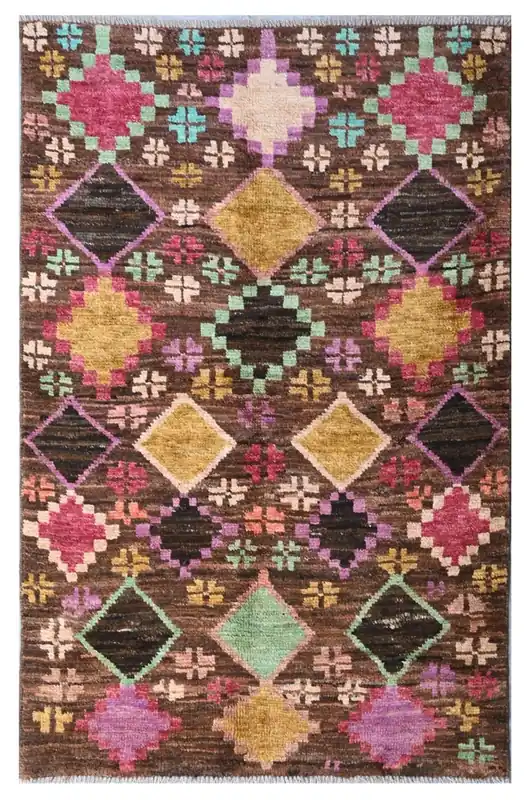Taimany - Tappeto Tribale in Lana Multicolore - Fatto a Mano 141x90cm