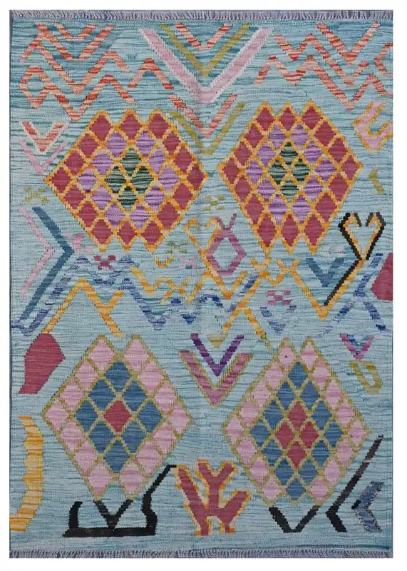 Taimany - Kilim Tribale in Lana Multicolore - Tappeto Fatto a Mano 143x104cm