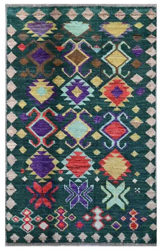 Taimany - Tappeto Tribale in Lana Multicolore - Fatto a Mano 141x86cm