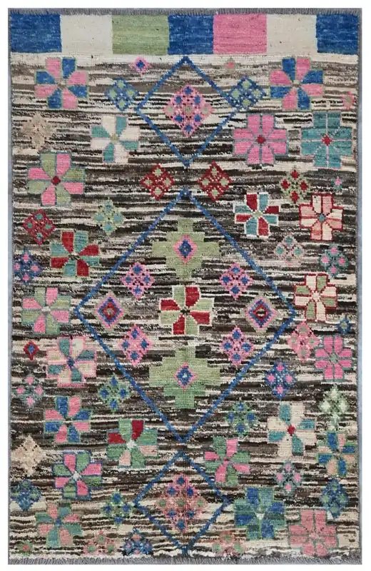 Taimany - Tappeto Tribale in Lana Multicolore - Fatto a Mano 145x91cm