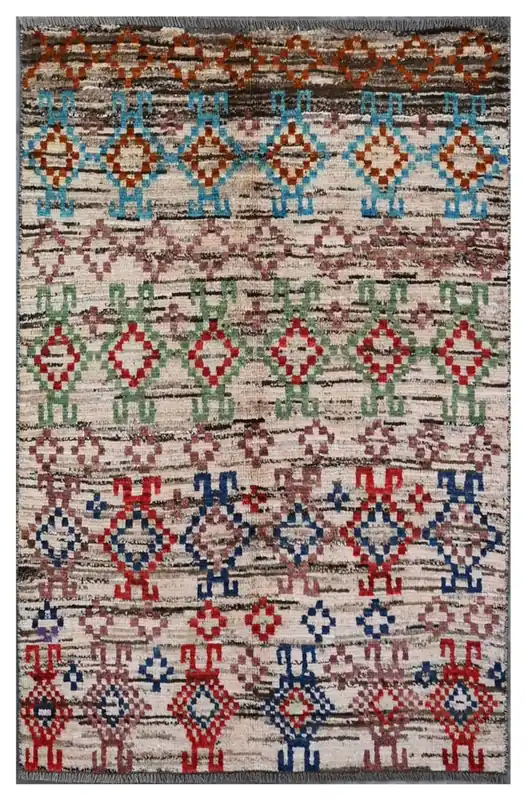 Taimany - Tappeto Tribale in Lana Multicolore - Fatto a Mano 145x95cm