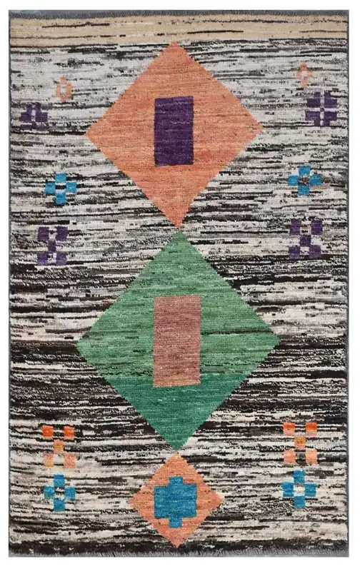 Taimany - Tappeto Tribale in Lana Multicolore - Fatto a Mano 146x86cm