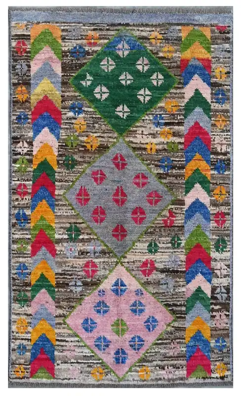 Taimany - Tappeto Tribale in Lana Multicolore - Fatto a Mano 148x84cm