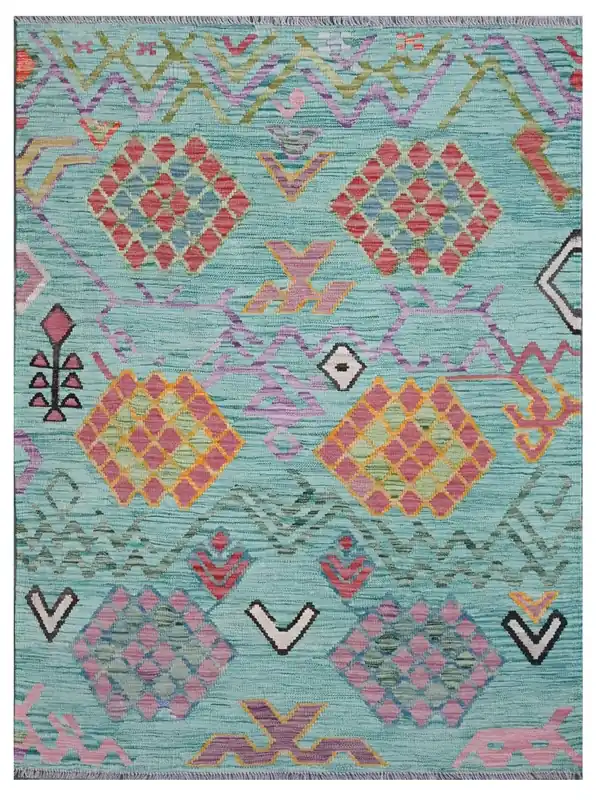 Taimany - Kilim Tribale in Lana Multicolore - Tappeto Fatto a Mano 172x128cm