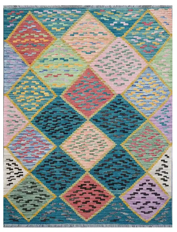 Taimany - Multicolor Tribal Wool Kilim Rug - Hand-Woven 172x125cm