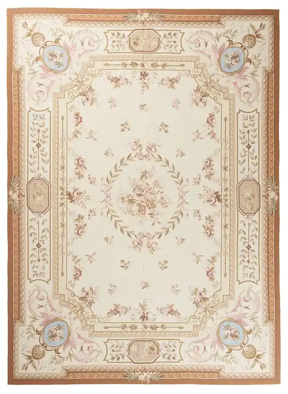 Hand-Woven Aubusson Tapestry Rug - Textile Art - 278x185cm