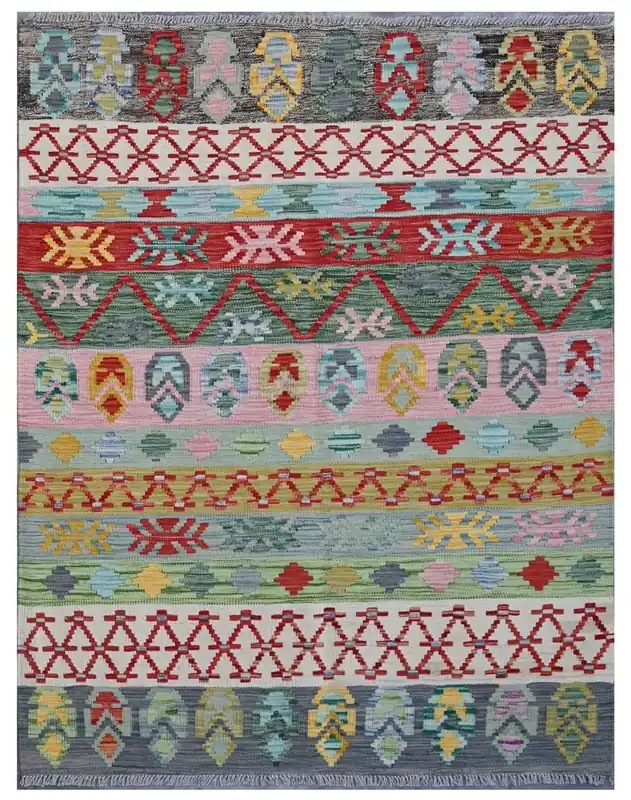 Taimany - Kilim Tribale in Lana Multicolore - Tappeto Fatto a Mano 170x128cm