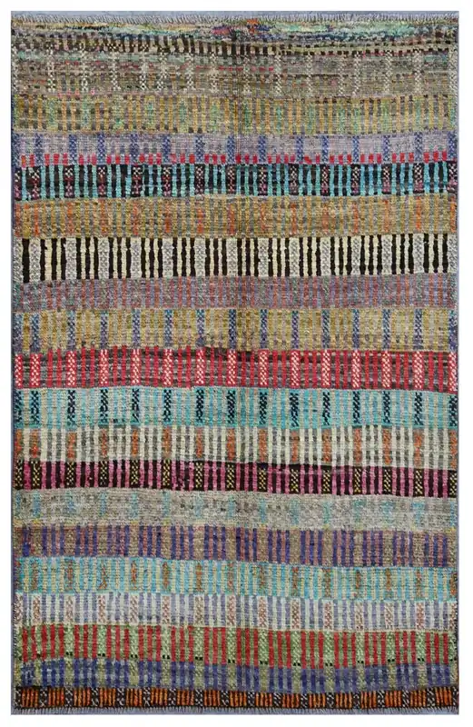 Taimany - Tappeto Tribale in Lana Multicolore - Fatto a Mano 151x98cm
