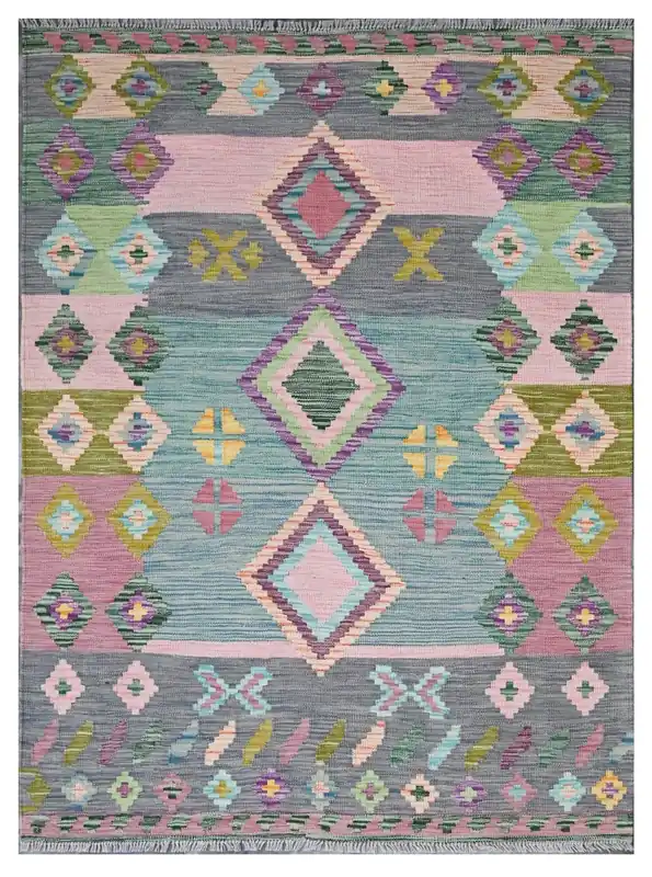 Taimany - Multicolor Tribal Wool Kilim Rug - Hand-Woven 174x131cm