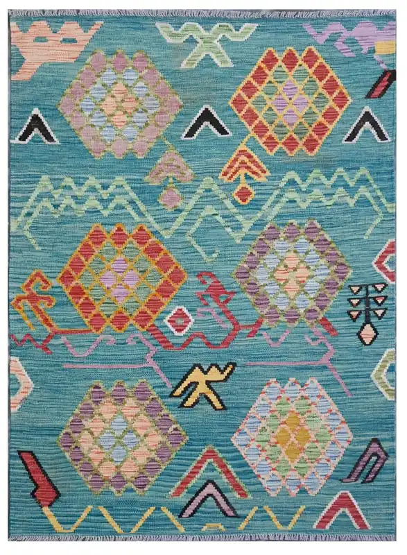 Taimany - Multicolor Tribal Wool Kilim Rug - Hand-Woven 175x127cm