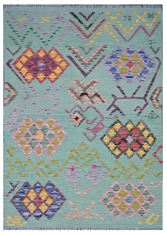 Taimany - Multicolor Tribal Wool Kilim Rug - Hand-Woven 177x125cm