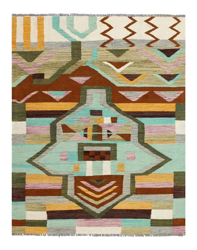 Taimany - Kilim Tribale in Lana Multicolore - Tappeto Fatto a Mano 180x120cm