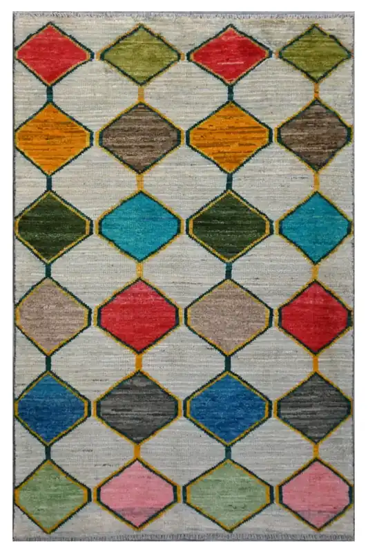 Taimany - Tappeto Tribale in Lana Multicolore - Fatto a Mano 182x114cm
