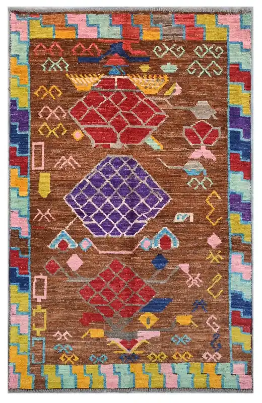 Taimany - Tappeto Tribale in Lana Multicolore - Fatto a Mano 180x111cm