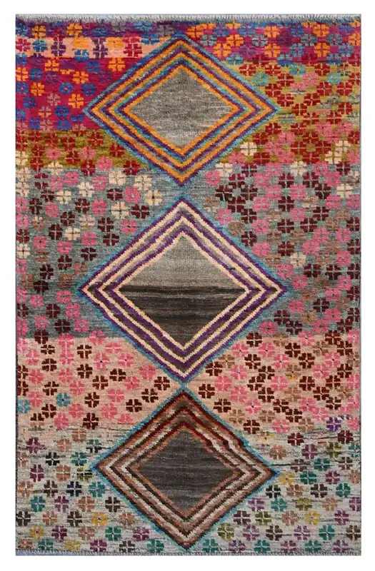 Taimany - Tappeto Tribale in Lana Multicolore - Fatto a Mano 188x114cm