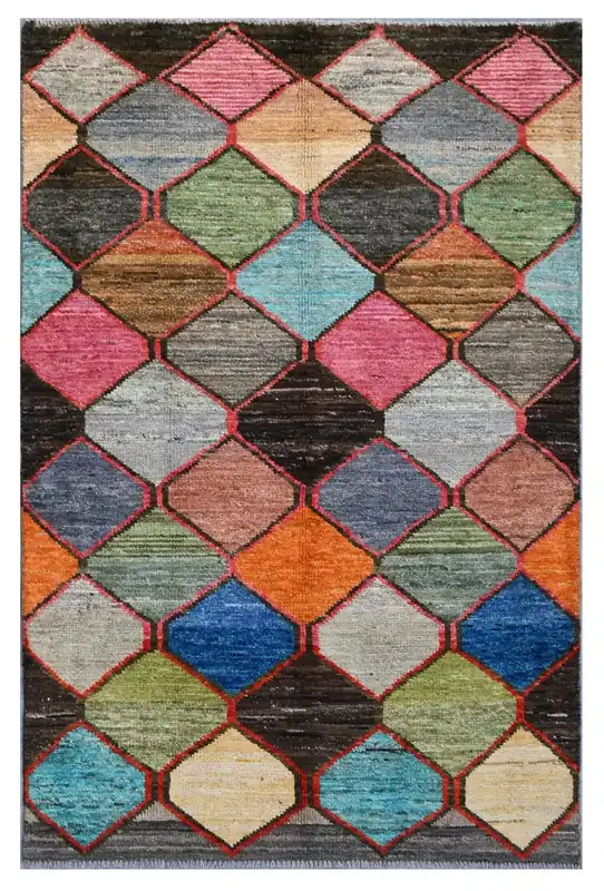 Taimany - Tappeto Tribale in Lana Multicolore - Fatto a Mano 184x116cm