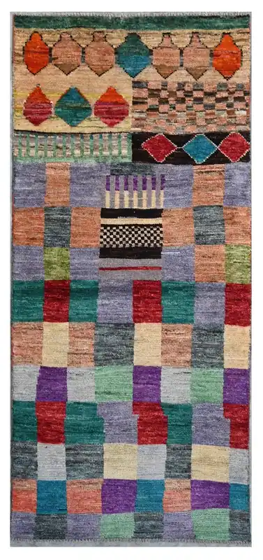 Taimany - Tappeto Tribale in Lana Multicolore - Fatto a Mano 185x79cm