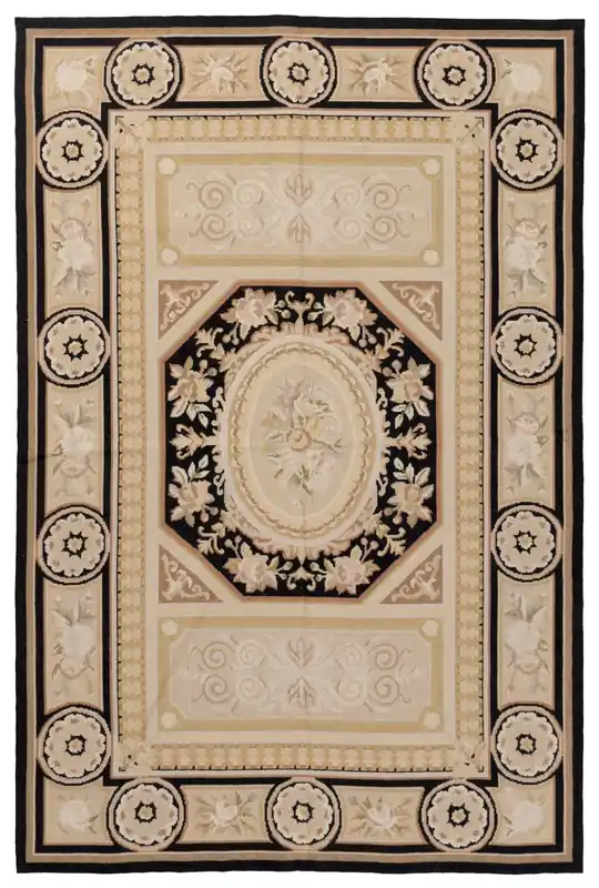 Hand-Woven Aubusson Tapestry Rug - Textile Art - 183x121cm