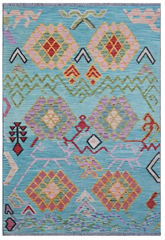 Taimany - Multicolor Tribal Wool Kilim Rug - Hand-Woven 191x129cm