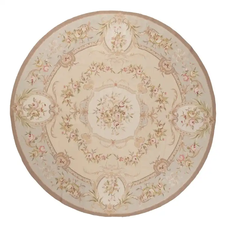 Hand-Woven Aubusson Tapestry Rug - Textile Art - 244x244cm