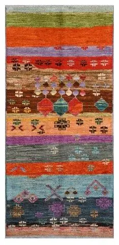 Taimany - Tappeto Tribale in Lana Multicolore - Fatto a Mano 189x80cm