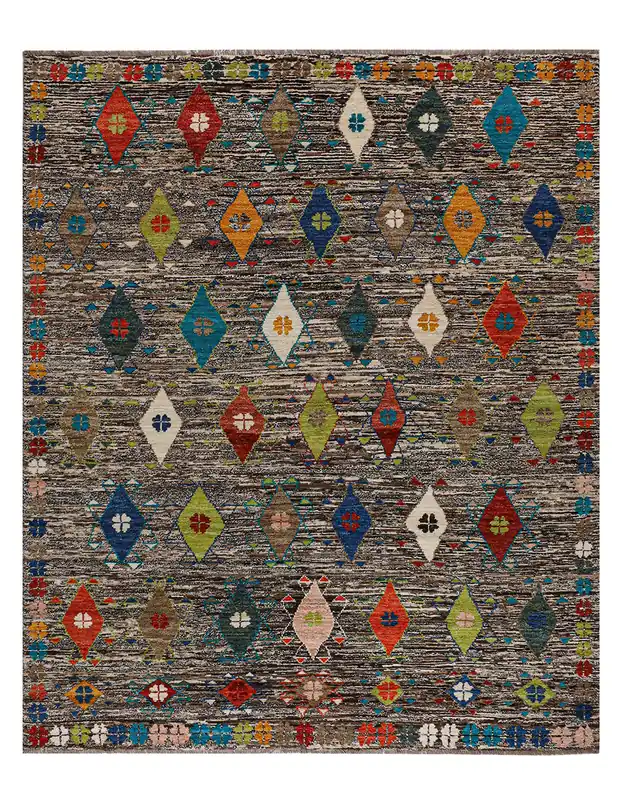 Taimany - Tappeto Tribale in Lana Multicolore - Fatto a Mano 192x143cm
